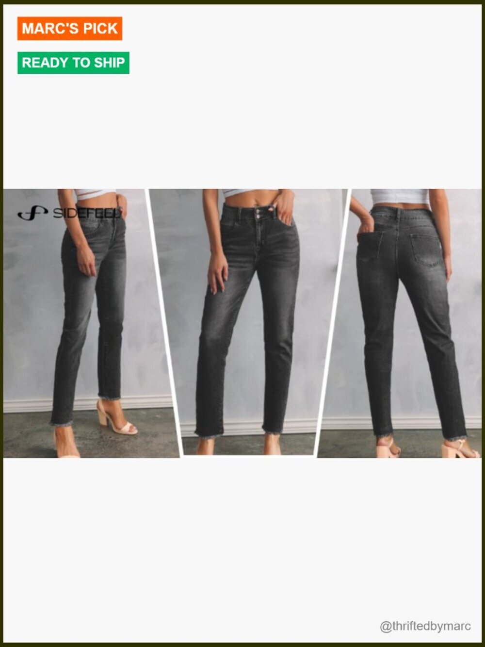 High Waisted Straight Leg Jeans with Raw Hem - Picture 5 of 5